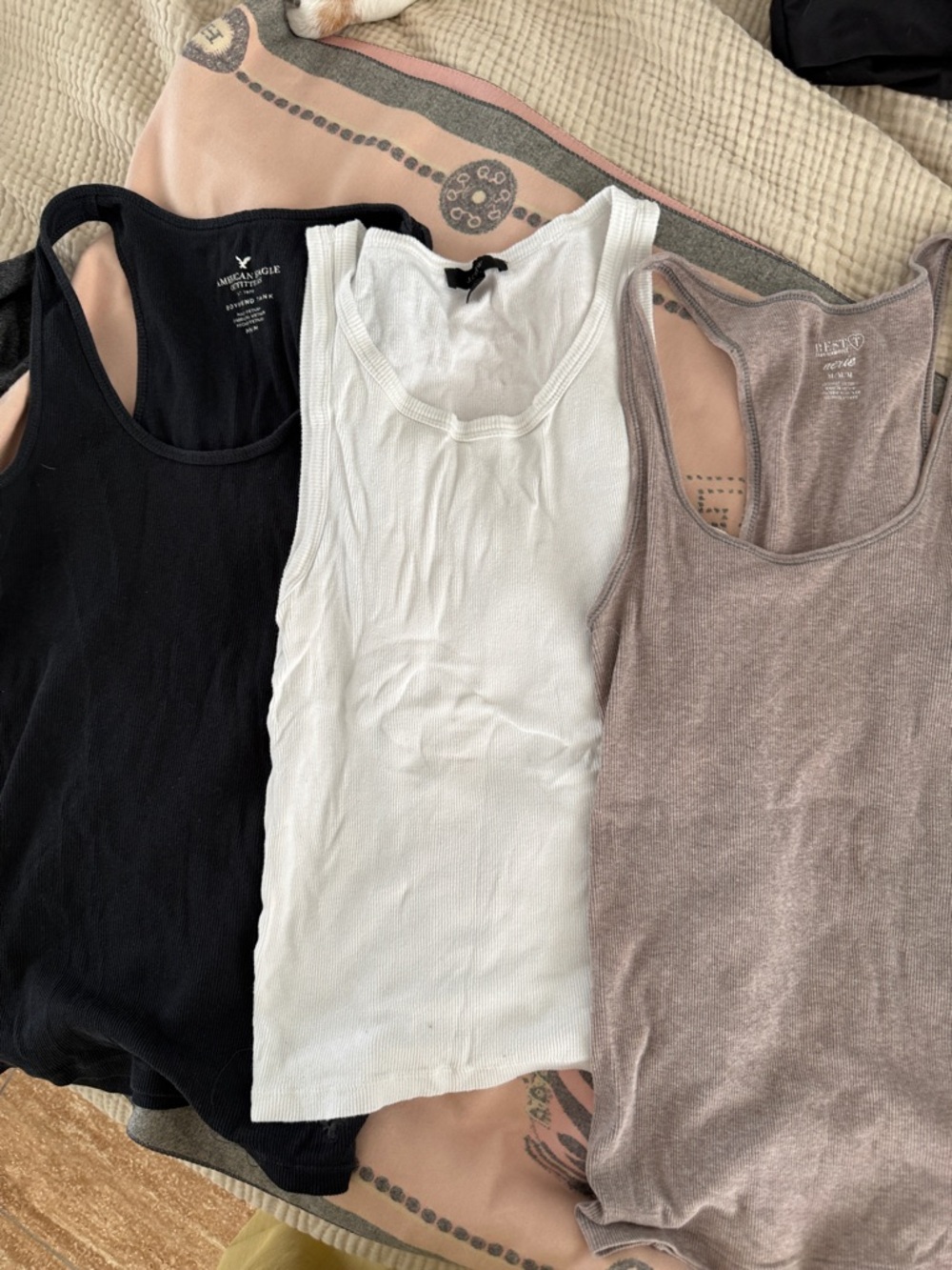 American Eagle Outfitters Black, White & Taupe Ribbed Tank Set